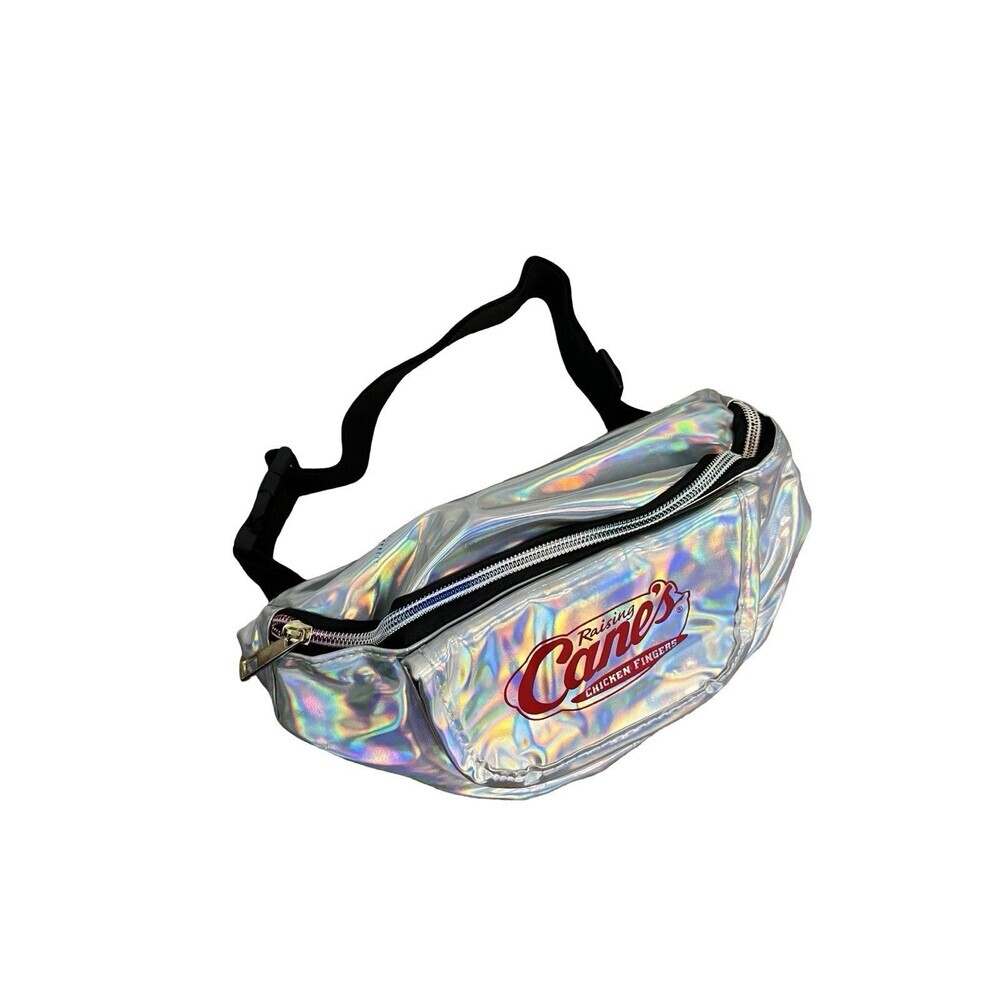 Raising Cane’s Chicken Fingers Iridescent Holographic Fanny Pack Black Strap